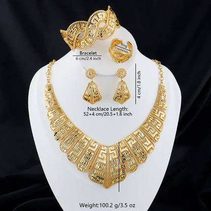 luxury gold plated necklace earrings bracelet ring set women 18k gold plated dubai jewelry set for Exquisite gifts