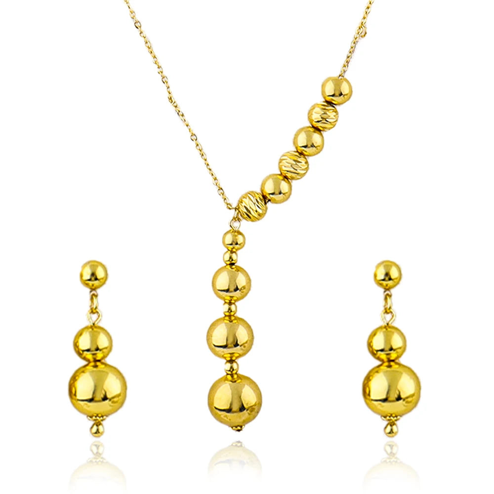 Italy French Gold Plated Round bead Necklace Earrings 3pcs Set for Women Bride Smooth Gold Color Jewelry Gift for Party Wedding