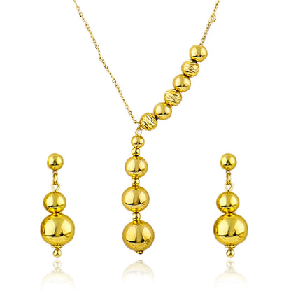 Italy French Gold Plated Round bead Necklace Earrings 3pcs Set for Women Bride Smooth Gold Color Jewelry Gift for Party Wedding