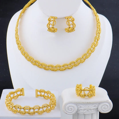 Luxury Gold Plated Necklace Earrings Ring Bracelet Jewelry Set for Women Man Dubai Noble Design Jewelry Gift for Party Wedding