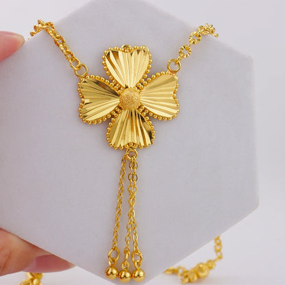 Elegant Gold-Tone Flower Jewelry Set for Women, Delicate Necklace Earrings Ring Gift for Party Wedding Daily Wear