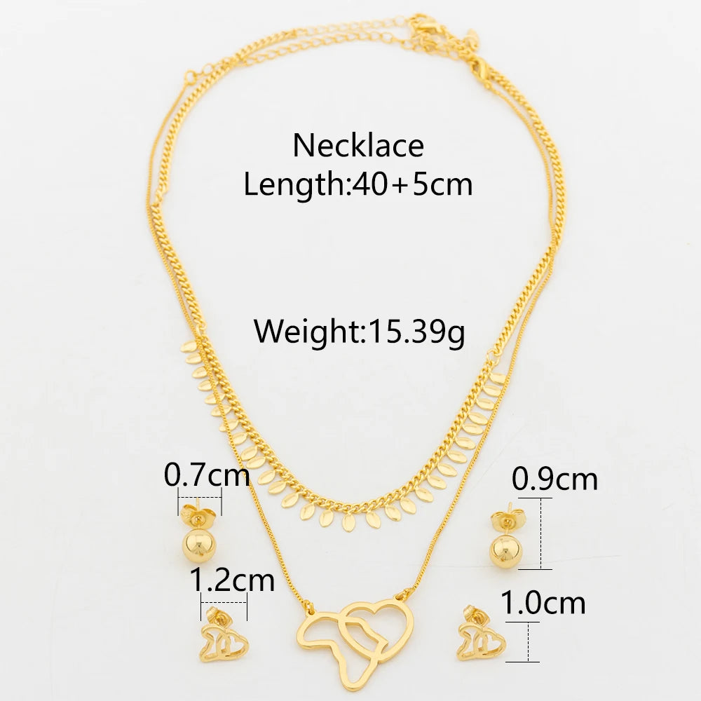 YM 18k Gold Plated Jewelry Sets for Women Wedding 2pcs Love Pendant Copper Necklace Clip Earrings Charm Chain Anniversary Gifts - YUEMING JEWELRY