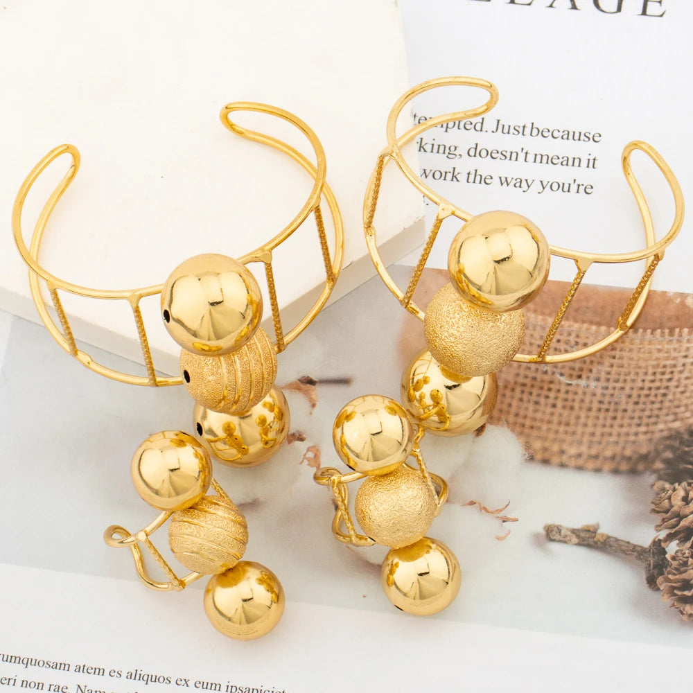 4Sets/lot Bangle with Ring African Jewelry for Weddings Dubai 18k Gold Color Cuff Bracelet and Finger Ring 2Pcs Set for Weddings