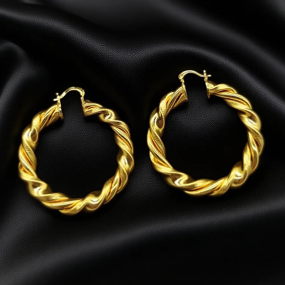 18K Gold Plated Twisted Rope Circle Hoop Earrings For Women Earring Wedding Party Gifts Fashion Daily Waterproof Jewelry