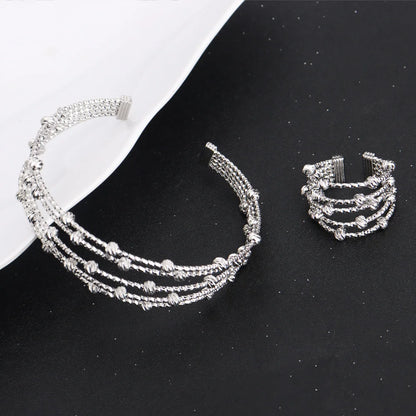 France Exquisite Woman Bracelet And Ring Africa Classical Multi Chain Multi Beads Jewelry Set Party Wedding Engagement Gift