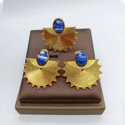gold dubai jewelry set Gold Color Earrings Ring Set for Women Indian Luxury Earrings Ring Turkish Wedding Bride Design Jewelry