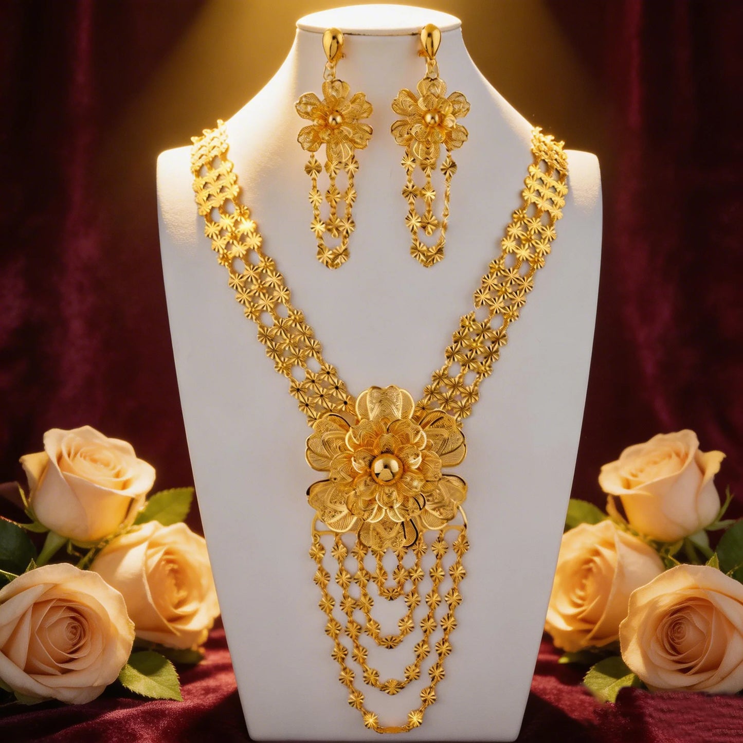 Dubai Nigerian Necklace and Earring Jewelry Set 2Pieces Exquisite Wedding Gift for Brides and Women and Girls