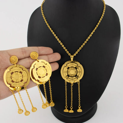 Gold Color Light Luxury Necklace Earrings Set for Women Tassels Gold Plated Jewelry Party Wedding Gift Accessoires Femmes