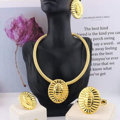gold jewelry sets for woman Elliptical Bangle Ring necklace and earrings set Trendy Sets Gift For African Party Wedding