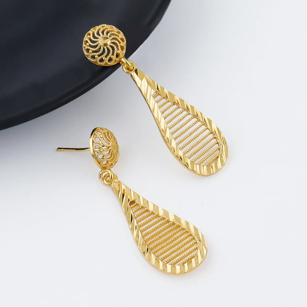 Hot Selling Italian 24k Gold Plated Jewelry Set Women's Wedding Party Banquet Big Pendant Earrings Bracelet Ring Sets Gifts
