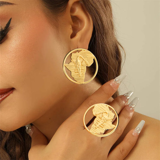 18k Gold Color Earrings with Ring Jewelry Set for Party African Weddings Bridal Clip Earrings Finger Ring Set for Ethiopia Gift