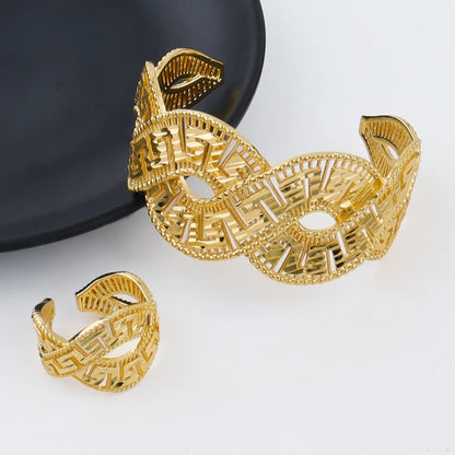 luxury gold plated necklace earrings bracelet ring set women 18k gold plated dubai jewelry set for Exquisite gifts
