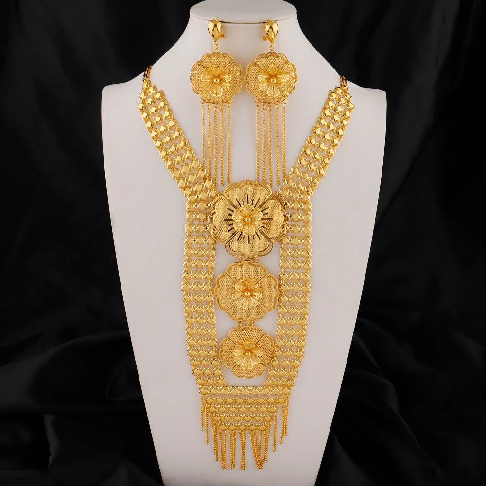 Dubai Necklace and Earrings Set Statement Design for Brides Wedding Attire Bridesmaids' Gifts, and Women's Jewelry Set