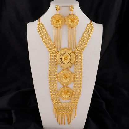 Dubai Necklace and Earrings Set Statement Design for Brides Wedding Attire Bridesmaids' Gifts, and Women's Jewelry Set
