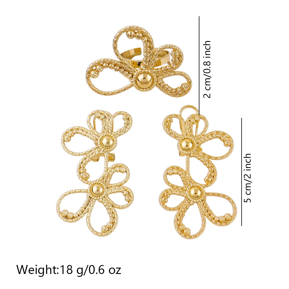 Ladies Luxury Jewelry Clip Earrings Ring 2 Piece Bohemian Earrings Jewelry Set African Bride Engagement Earrings Ring
