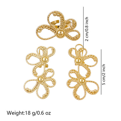 Ladies Luxury Jewelry Clip Earrings Ring 2 Piece Bohemian Earrings Jewelry Set African Bride Engagement Earrings Ring