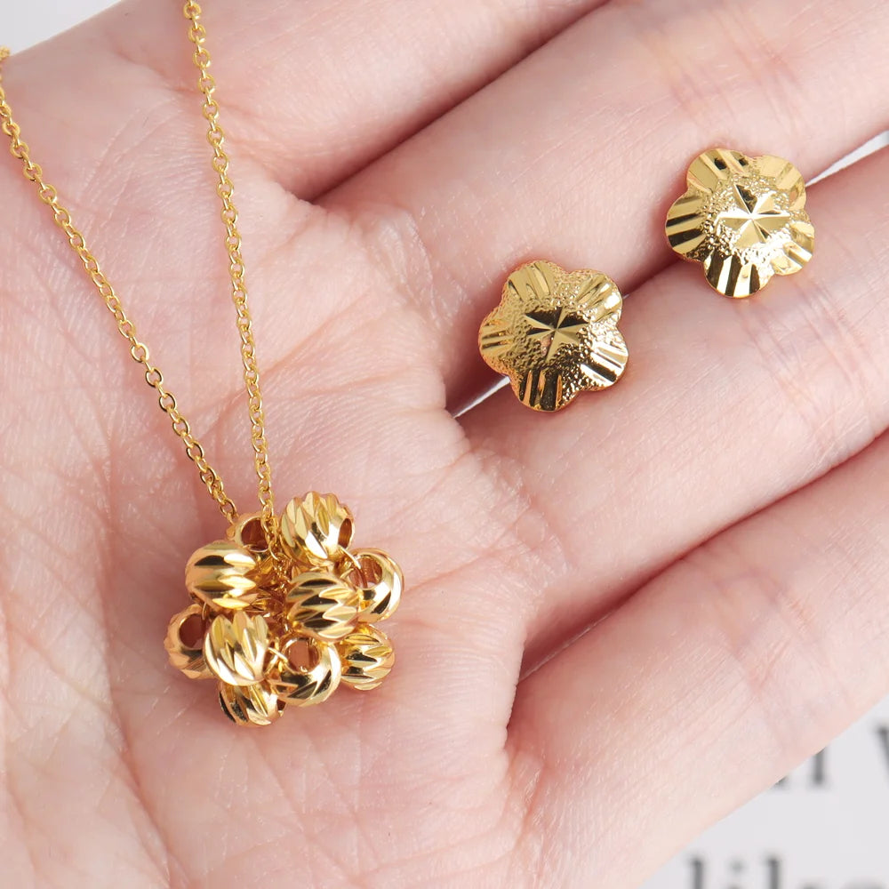 France Exquisite Gold Color  Women Jewelry Africa Urban Beauties Stainless Steel Pendant Necklace Earring Set Party Daily Gifts