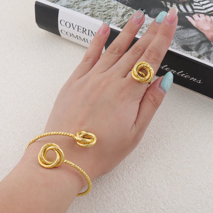4Pcs/Set Gold Color Interlocking Circles Roman Numbers Jewelry Sets Stainless Steel Necklace Bracelet Earrings Ring  Design Sens
