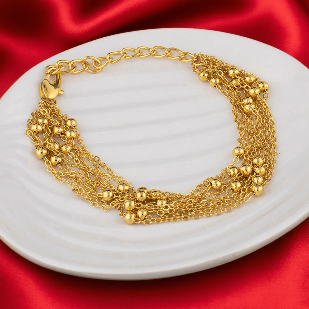 Exquisite Fashion 18K Gold Plated Jewellery Set For Woman Bridal Nigerian African Long Chain Necklace Earrings Bracelet Set