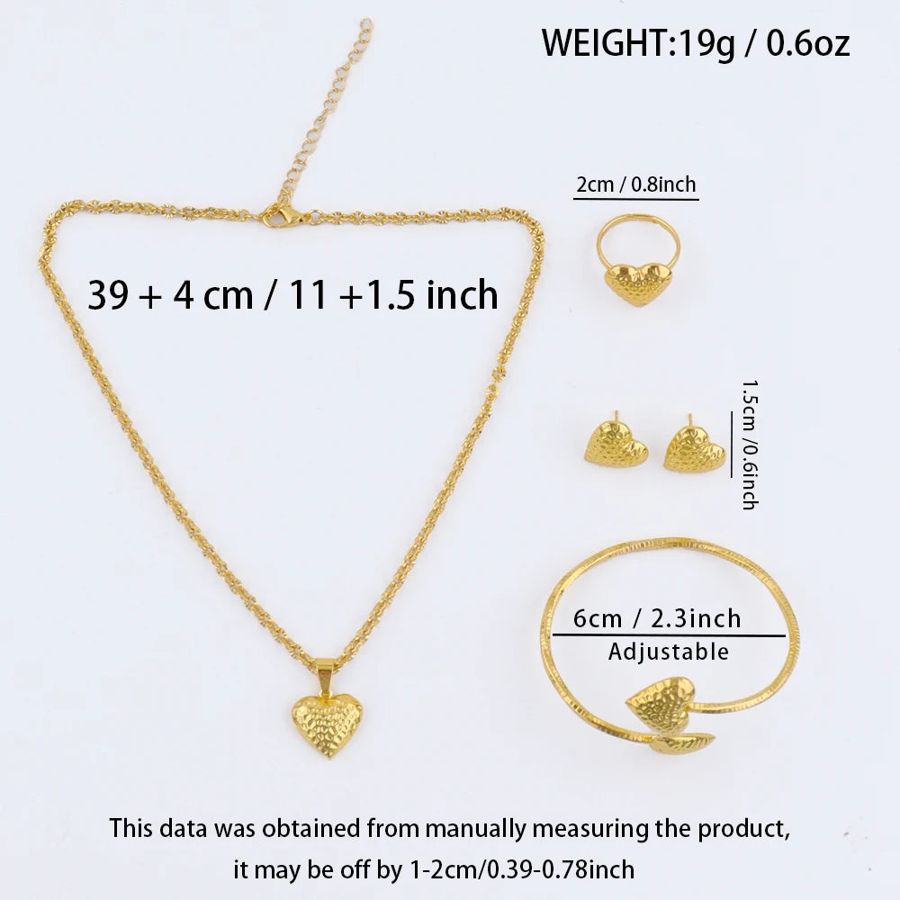 Stainless Steel Heart Jewelry Set for Women, Trendy Wedding Gift Earrings Necklace Bracelet Ring, Fashion Female Access