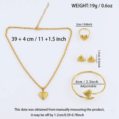 Stainless Steel Heart Jewelry Set for Women, Trendy Wedding Gift Earrings Necklace Bracelet Ring, Fashion Female Access