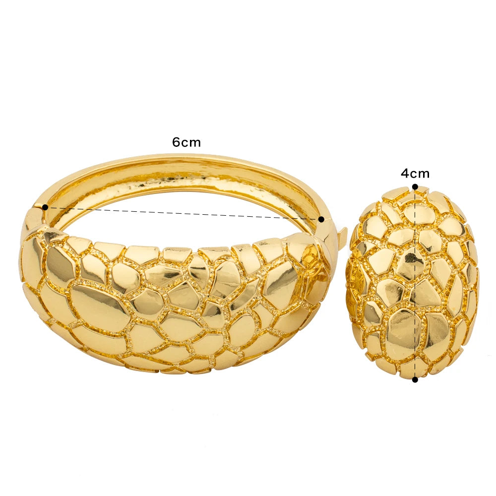 Dubai 18K Gold Color Bangle Ring for Luxury Women Fashion African Bracelet for Wedding Party Gift Jewelry