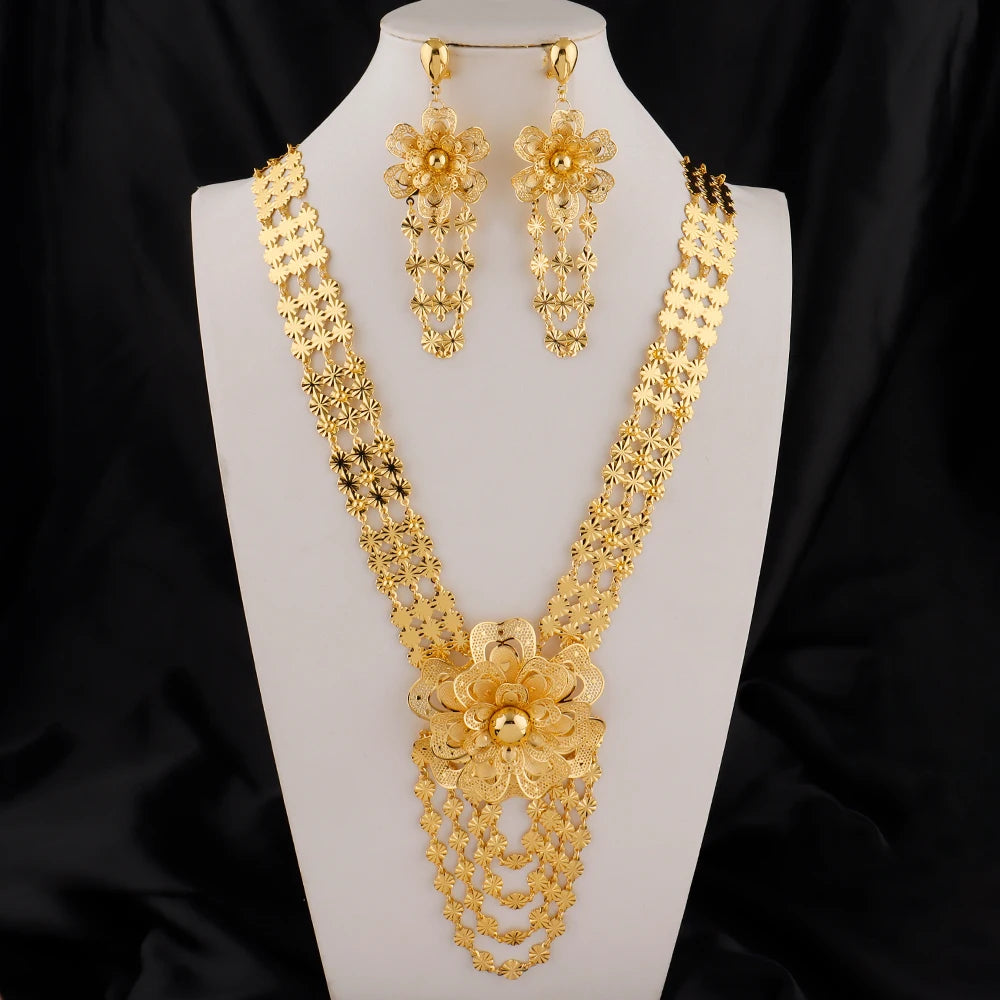 Dubai Necklace and Earrings Set Statement Design for Brides Wedding Attire Bridesmaids' Gifts, and Women's Jewelry Set