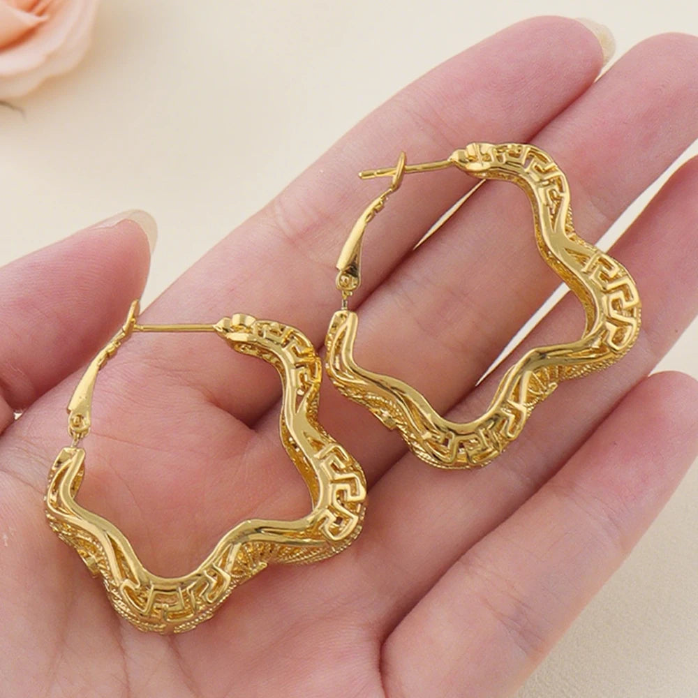 Elegant Stainless Steel Earrings For Women Gold Color Bohe Style Hollow Earrings Nigerian France Jewelry For Party Wedding Gifts