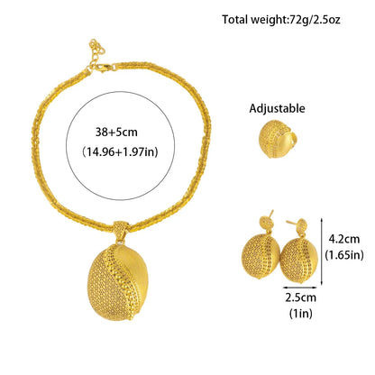 Elegant Nigerian Gold-Tone 3-Piece Jewelry Set for Women – Dubai-Inspired Egg-Shaped Necklace, Noble Stud Earrings & Luxury Rin