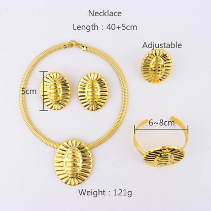 gold jewelry sets for woman Elliptical Bangle Ring necklace and earrings set Trendy Sets Gift For African Party Wedding