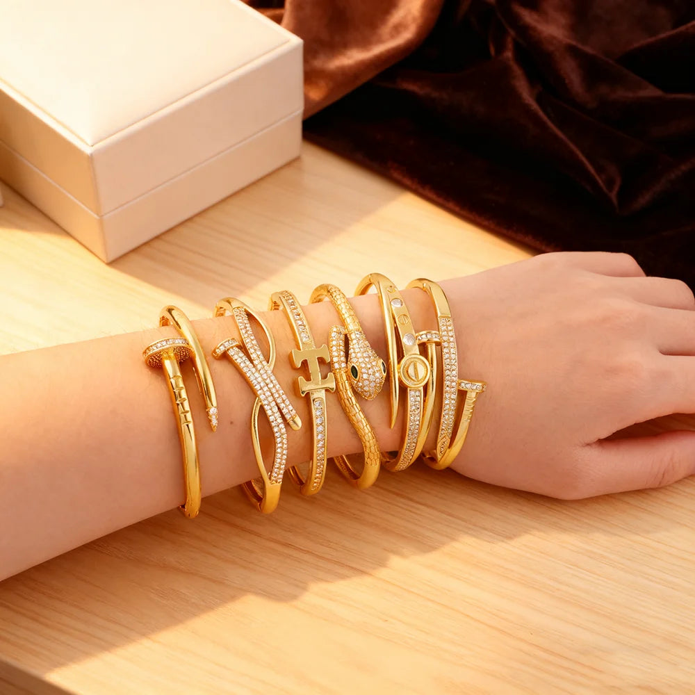 luxury jewelry accessories shine crystal design cocktail bracelet bangle ring bride weddings High Temperament  jewelry sets