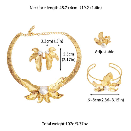 Luxury Bud Necklace Earrings Ring Bracelet Bridal Jewelry Set Women Wedding Party Favors Nigeria Dubai Style