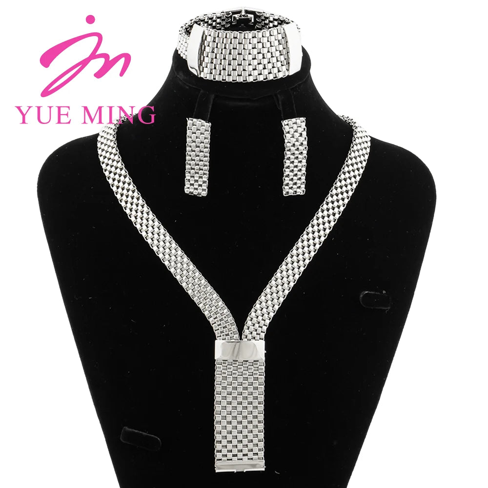 18k Gold Plated Jewelry Set for Women Luxury Wedding Italian Jewellery Bride Necklace Earring Bracelet African Jewelry Accessory