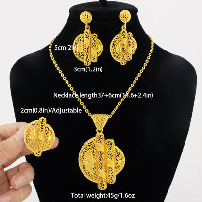 24k gold color party necklace earrings rings set luxury gold jewelry sets for woman wedding party Accessories