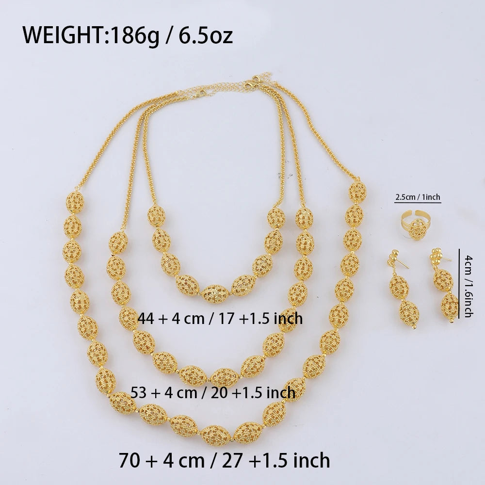24k gold necklace and earrings rings set for women luxury jewelry nigeria bridal  Wedding party jewellery set accessories