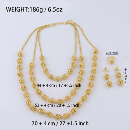 24k gold necklace and earrings rings set for women luxury jewelry nigeria bridal  Wedding party jewellery set accessories