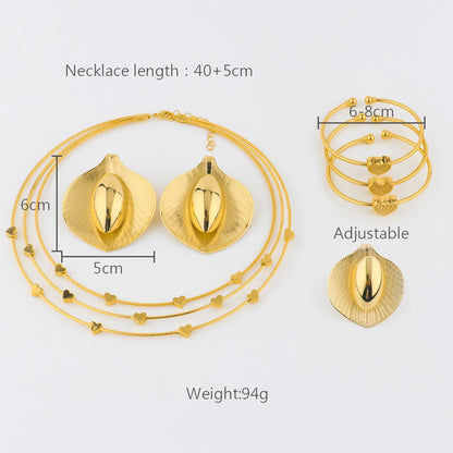 African Love Heart  Jewelry Sets for Women, 4Pcs Earring Set Necklace Bracelet Ring Wedding Party Gift