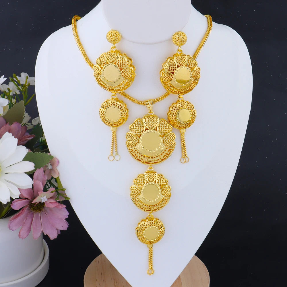 Dubai Tassel Jewelry Sets for Women, Stainless Steel Luxury Necklace Earrings Set, Party Wedding Gift jewellery woman