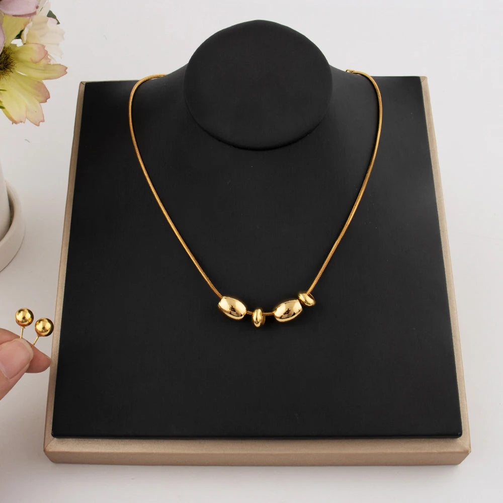 Brazil Gold Color Ball Beads Necklace Earrings For Women France Delicate Non-fading Jewelry Set For Party Graduation Gift