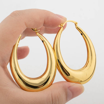 Fashion Hoop Earrings For Women 18k Gold Color Delicate Earrings Engagement Wedding Jewelry Elegant Thick Round Circle Jewellry