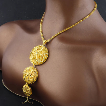 Indian Stainless Steel Jewelry Sets for Women Dubai Gold Plated Necklace Earrings For Set  Wedding Party Gift Bridal Accessory