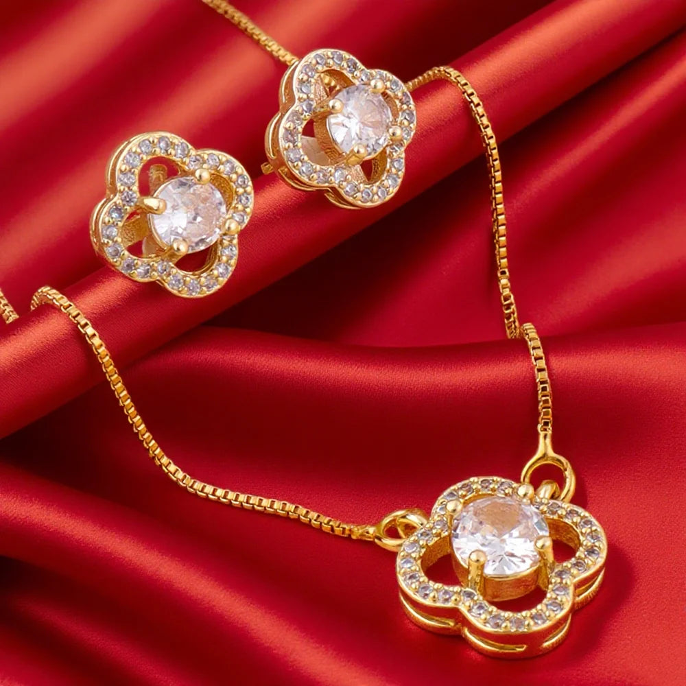 Crystal Zircon Earrings Necklace Set for Women Personalized Fashion Daily Accessories Party Jewelry Birthday Anniversary Gifts