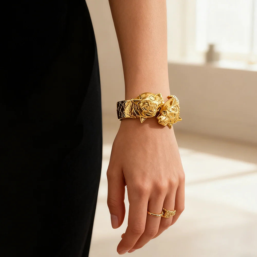 YM 2pcs bracelet ring set For Women dubai Leopard bracelet ring set Party Fashion Adjustable Ring Jewelry Accessories