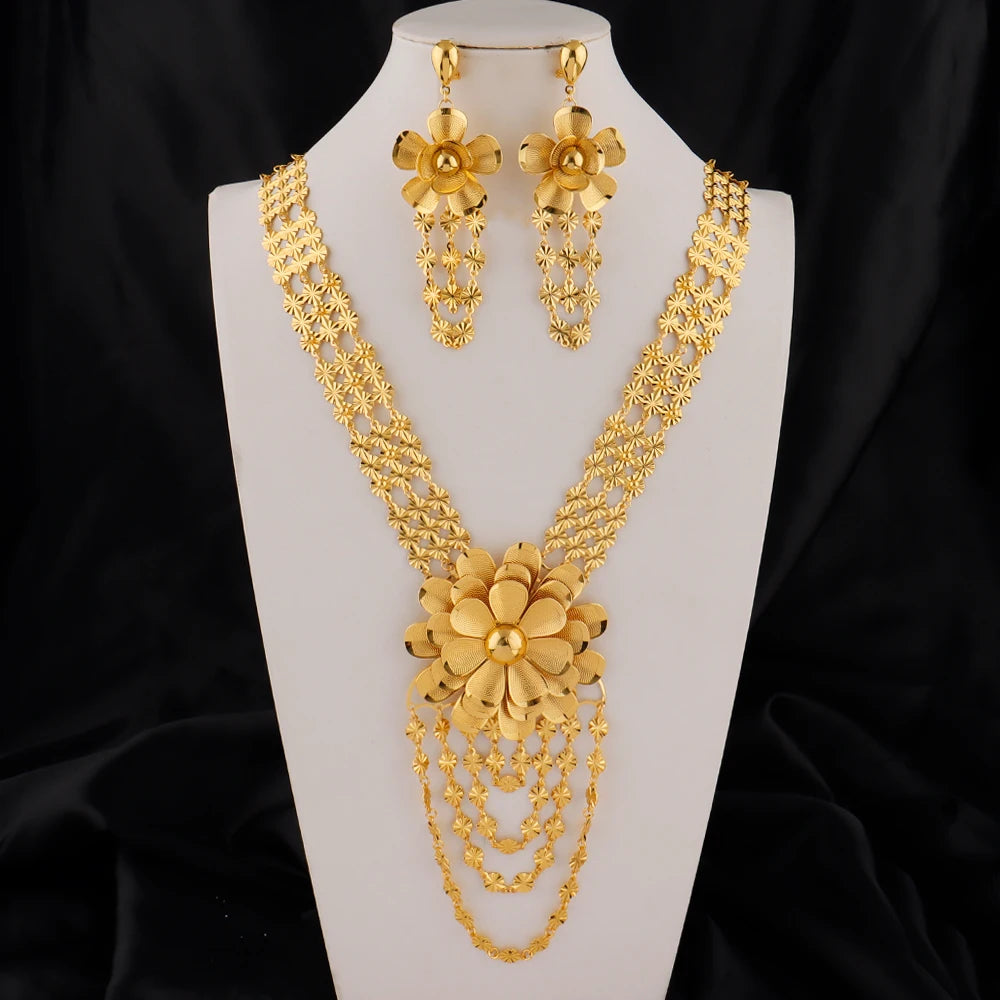 Dubai Necklace and Earrings Set Statement Design for Brides Wedding Attire Bridesmaids' Gifts, and Women's Jewelry Set
