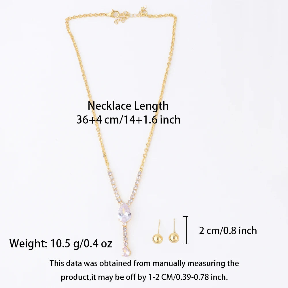 Full of Rhinestones 18K Gold Plated Stainless Steel Earrings Necklace New Trendy Zircon Jewelry Simple Wedding Jewelry