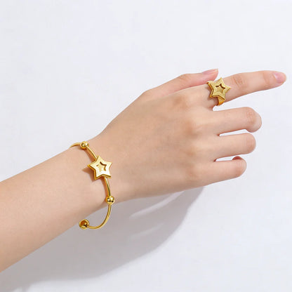 18k Gold Color Stainless Steel Bracelets Rings Adjustable Jewelry on Hand Couple Fashion Bangles Jewellery Accessories Gift