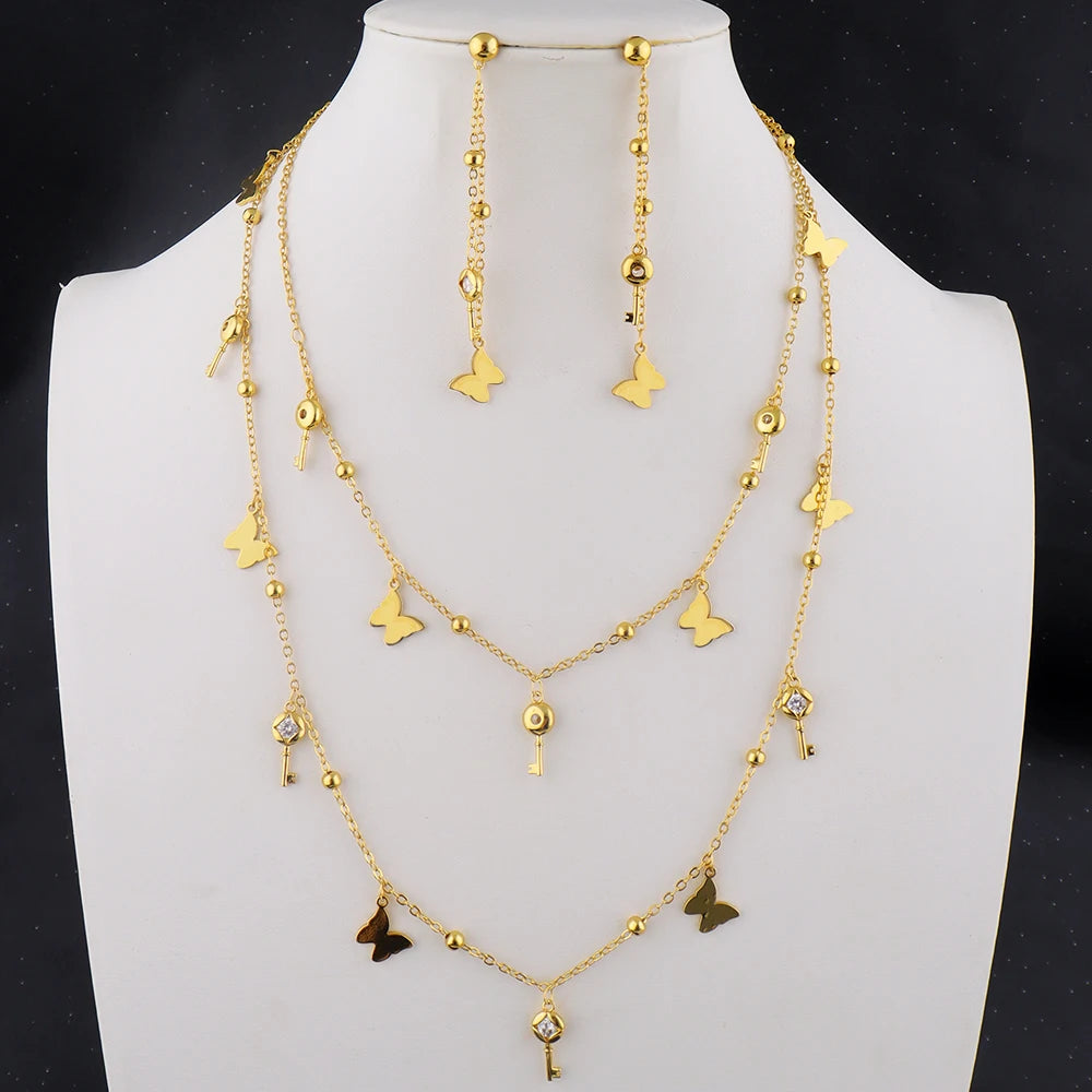 316L Stainless Steel Bohemian Butterfly Necklace Classic Many Small Ornaments Necklace for Women Beach Vacation Gift