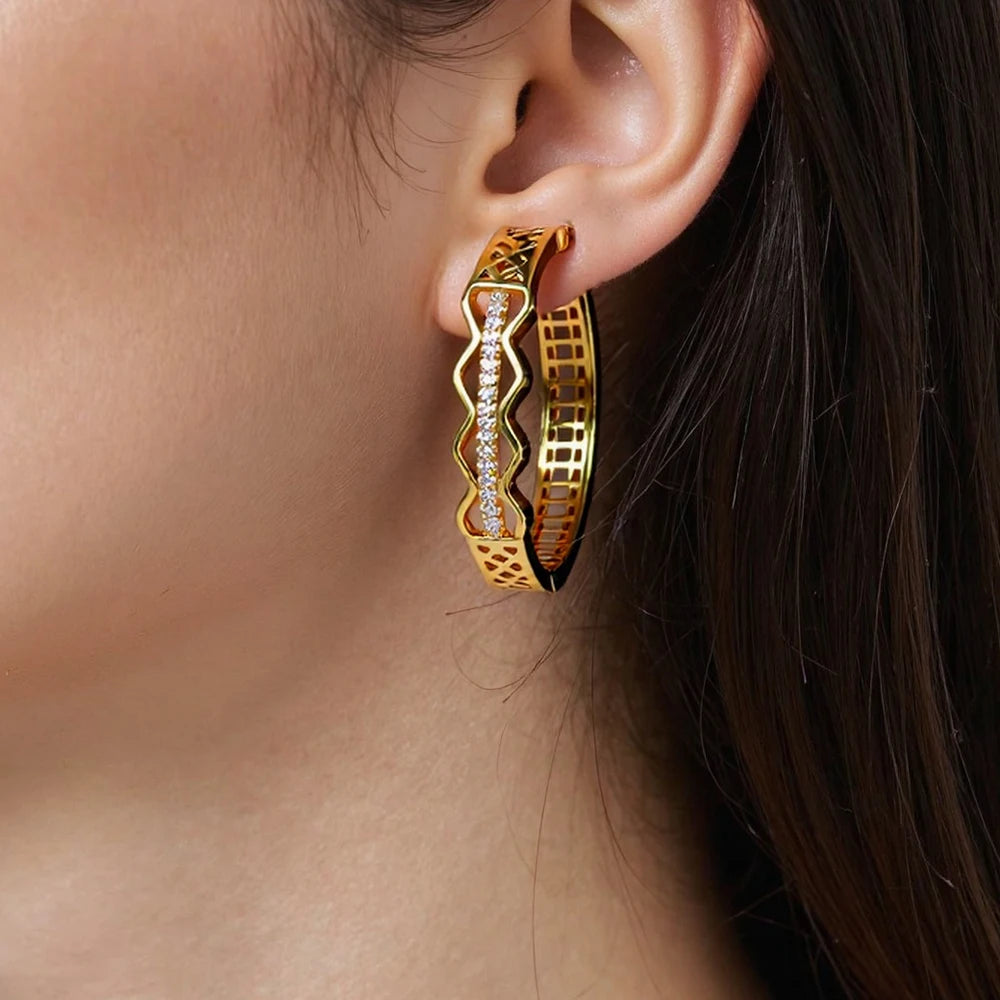 Luxruy Zircon Hoop Earrings Stainless Steel Gold Plated Earrings For Women Trend Wedding Jewelry Freeshipping Christmas Gift