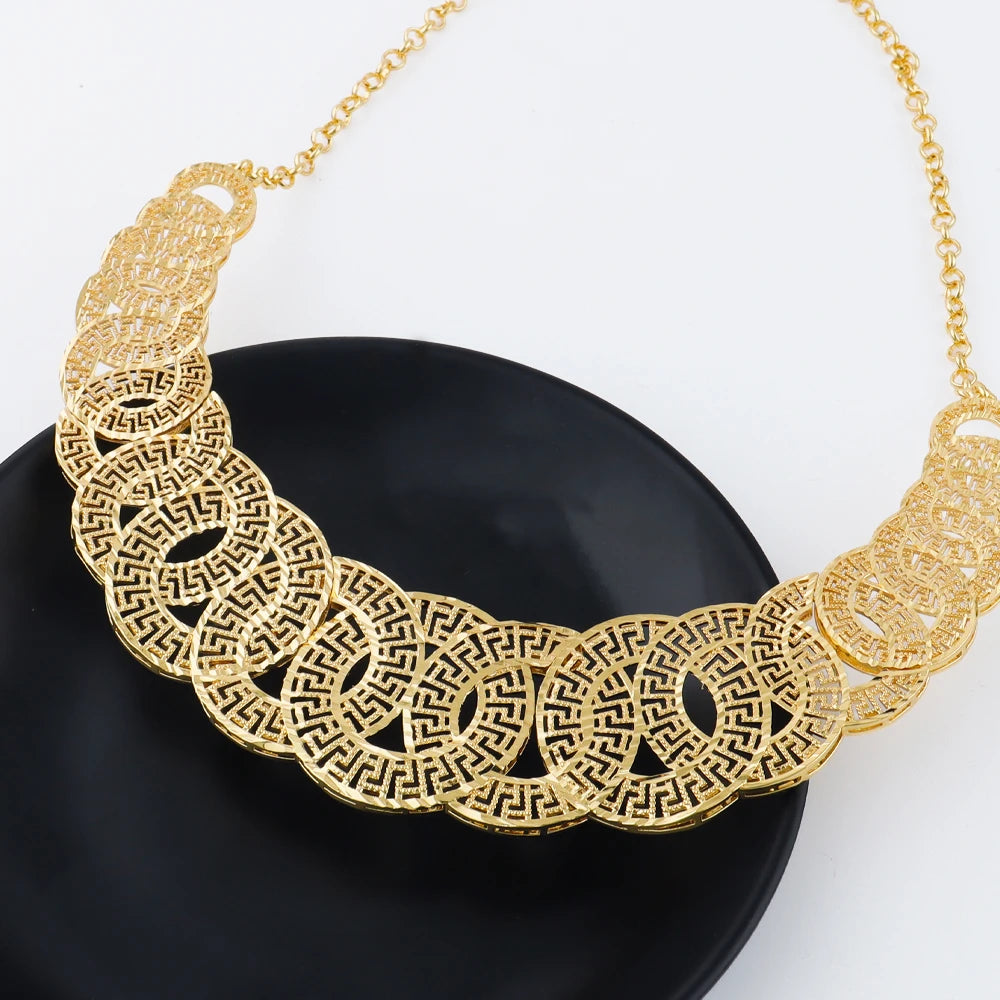 Gold color accessories luxury necklace bracelet ring earrings jewelry set women 18k gold plated dubai jewelry set Exquisite gift