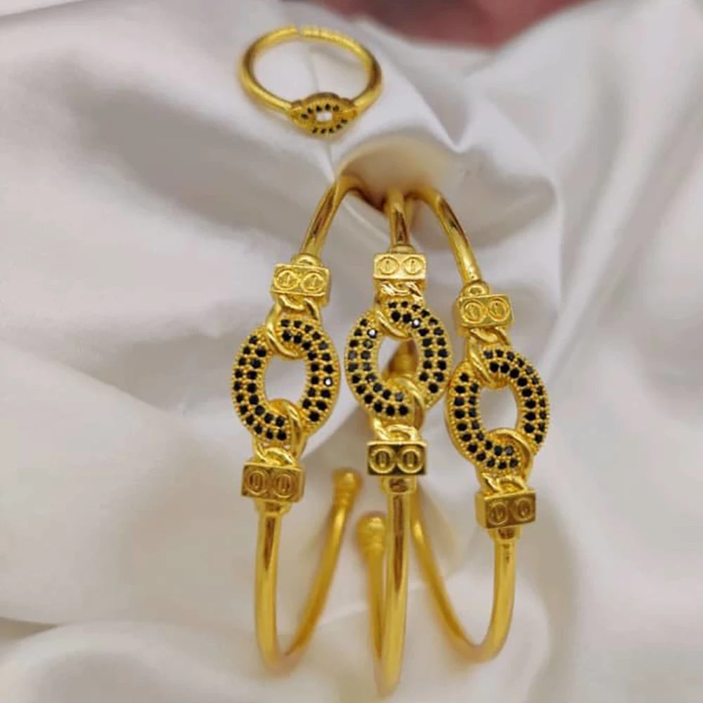 Serpentine Bangles Ring Women Luxury 18k Gold Color Black Zircon 3PCS Bracelet and Open Ring Charm Hand Jewelry Sets Party Gifts